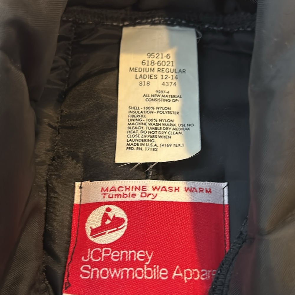 VTG 70s Insulated Snowmobile Suit Ski Full‎ Zip Ladies M JCP Black & Yellow - Picture 12 of 12